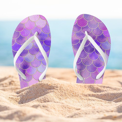 Ultra Violet  Gold Mermaid Scale Pattern Flip Flops