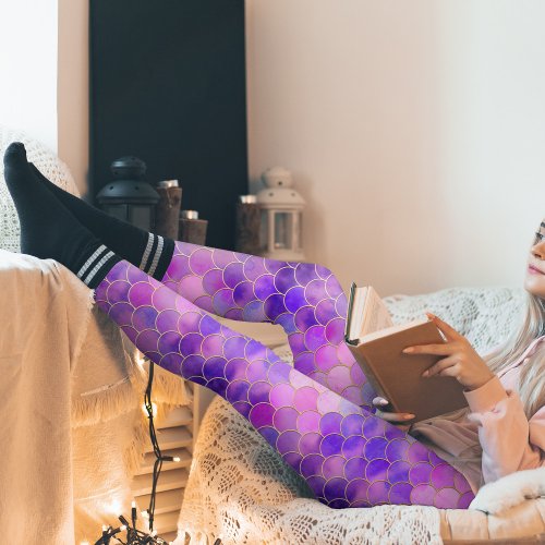 Ultra Violet  Gold Mermaid Scale Pattern Leggings