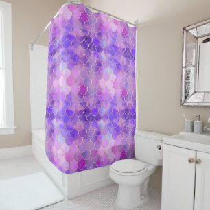 Ultra Violet & Gold Mermaid Scale Pattern Shower Curtain