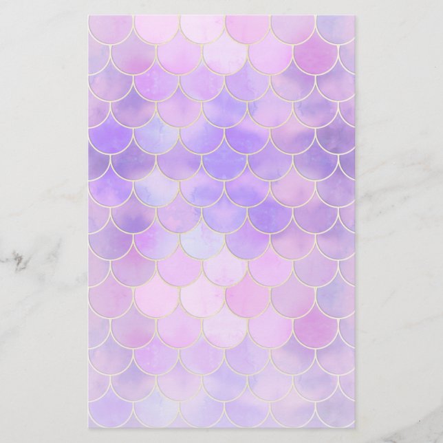 Ultra Violet & Gold Mermaid Scale Pattern Stationery (Front)