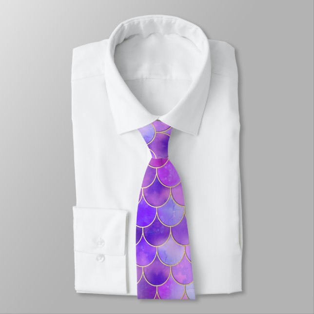 Ultra Violet & Gold Mermaid Scale Pattern Tie (Tied)
