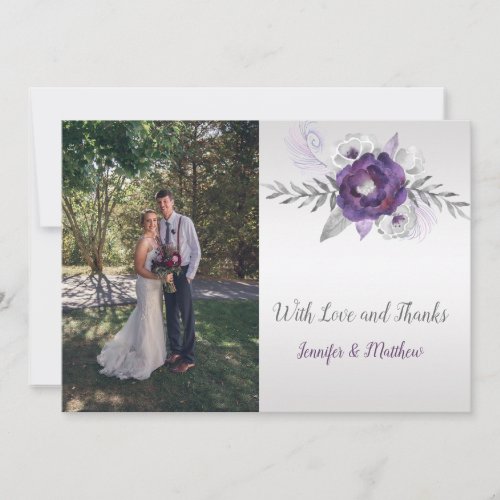 Ultra Violet Gray Silver Floral Photo Thank You