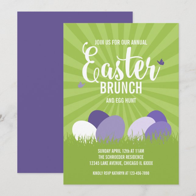 Ultra Violet & Green Easter Brunch Egg Hunt Card (Front/Back)