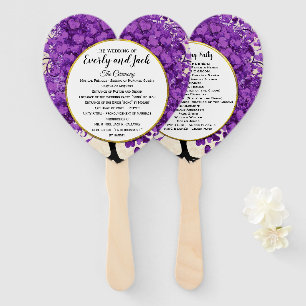 Ultra Violet Heart Leaf Tree Wedding Program Hand Fan