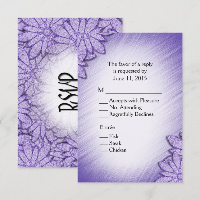 Ultra Violet Hue Floral RSVP with Entree Selection Invitation (Front/Back)