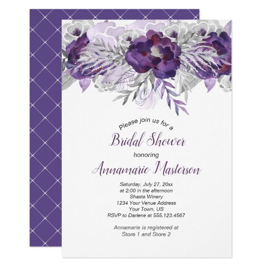 Ultra Violet Lavender Gray Floral Bridal Shower Invitation