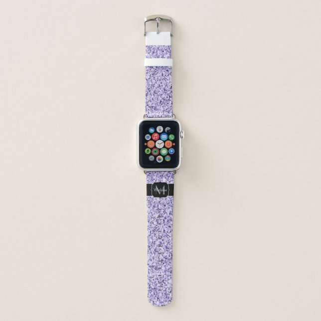 Ultra violet light purple glitter sparkle Monogram Apple Watch Band (Front)