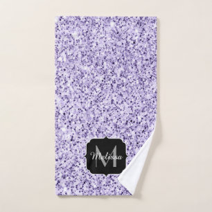 Ultra violet light purple glitter sparkle Monogram Bath Towel Set