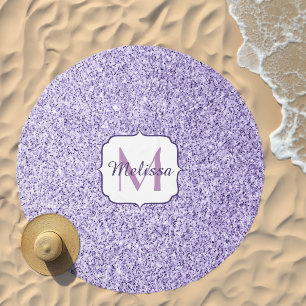Ultra violet light purple glitter sparkle Monogram Beach Towel