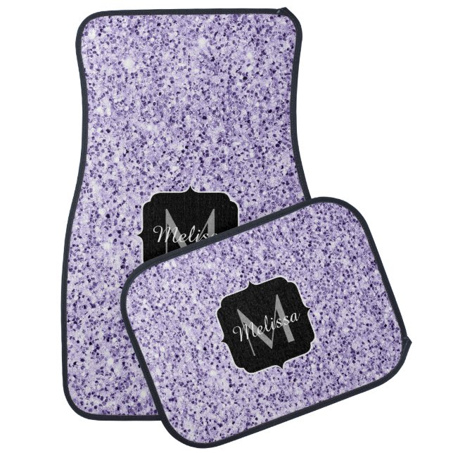 Ultra violet light purple glitter sparkle Monogram Car Mat (Set)