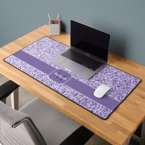 Ultra violet light purple glitter sparkle Monogram Desk Mat