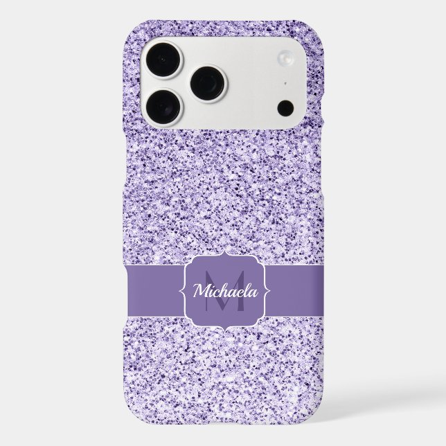 Ultra violet light purple glitter sparkle Monogram iPhone Case (Back)