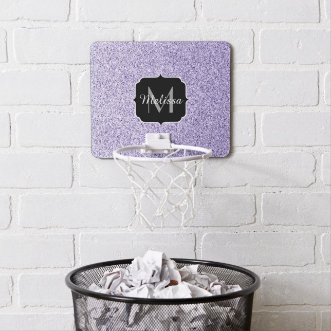 Ultra violet light purple glitter sparkle Monogram Mini Basketball Hoop (In Situ)