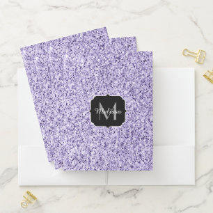 Ultra violet light purple glitter sparkle Monogram Pocket Folder