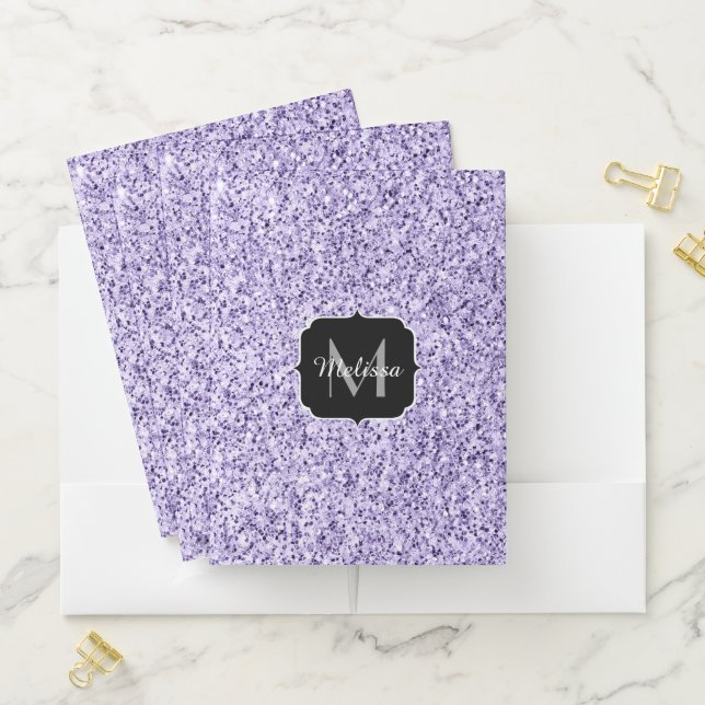 Ultra violet light purple glitter sparkle Monogram Pocket Folder (In Situ)