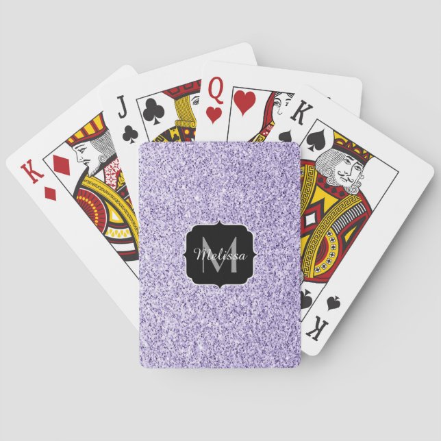 Ultra violet light purple glitter sparkle Monogram Poker Cards (Back)