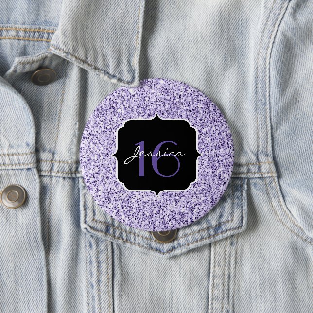 Ultra violet light purple glitter sparkle Sweet 16 Button (In Situ)