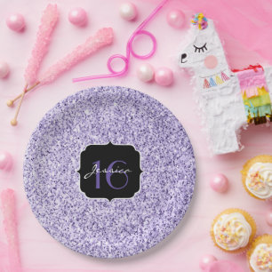 Ultra violet light purple glitter sparkle Sweet 16 Paper Plates