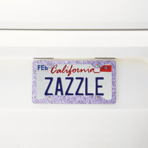 Ultra violet light purple glitter sparkles license plate frame