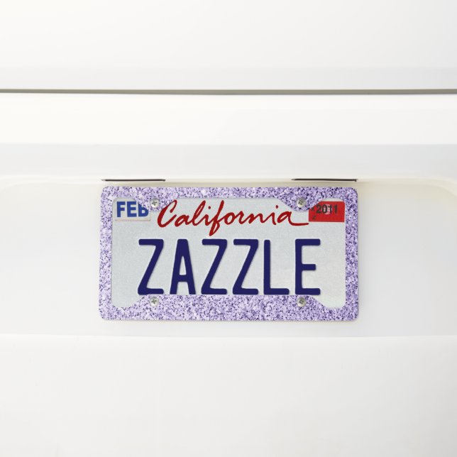 Ultra violet light purple glitter sparkles license plate frame (On Car)