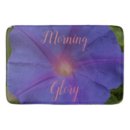 Ultra Violet Morning Glory Flower and rosy Text Bath Mat