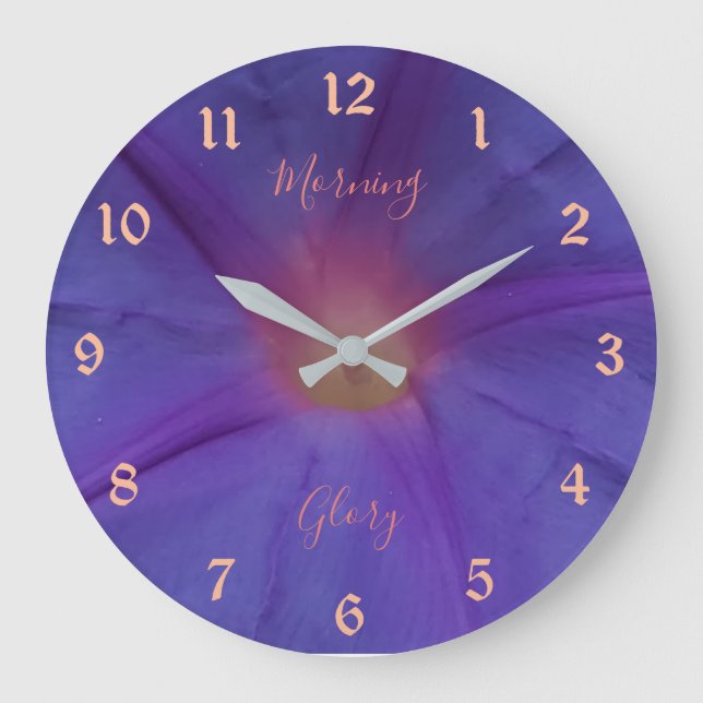 Ultra Violet Morning Glory Flower and Text Large Clock (Front)