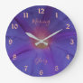 Ultra Violet Morning Glory Flower and Text Large Clock