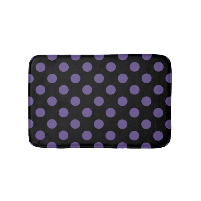 Ultra violet polka dots on black bathroom mat (Front)