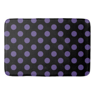 Ultra violet polka dots on black bathroom mat