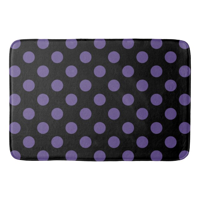 Ultra violet polka dots on black bathroom mat (Front)