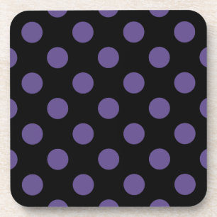 Ultra violet polka dots on black beverage coaster