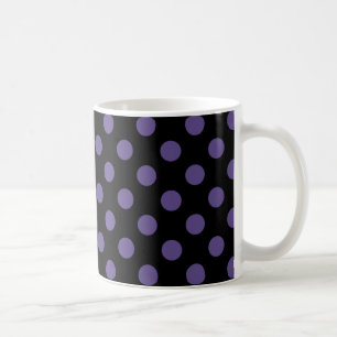 Ultra violet polka dots on black coffee mug