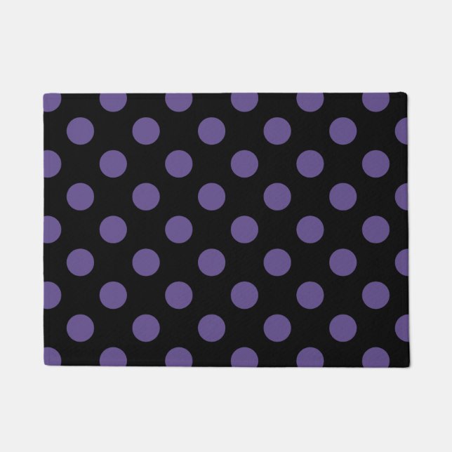 Ultra violet polka dots on black doormat (Front)
