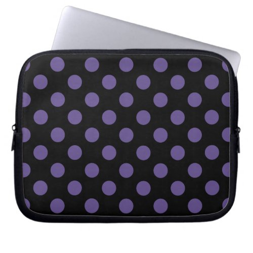 Ultra violet polka dots on black laptop sleeve