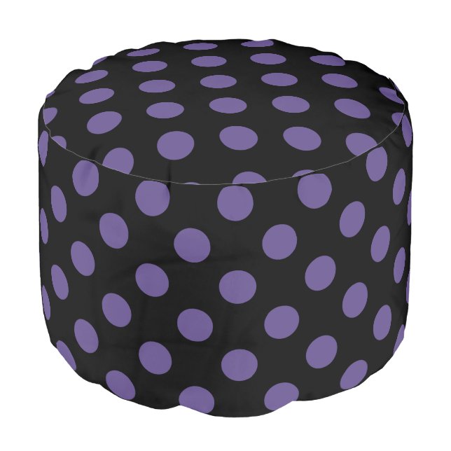 Ultra violet polka dots on black pouf (Angled Front)