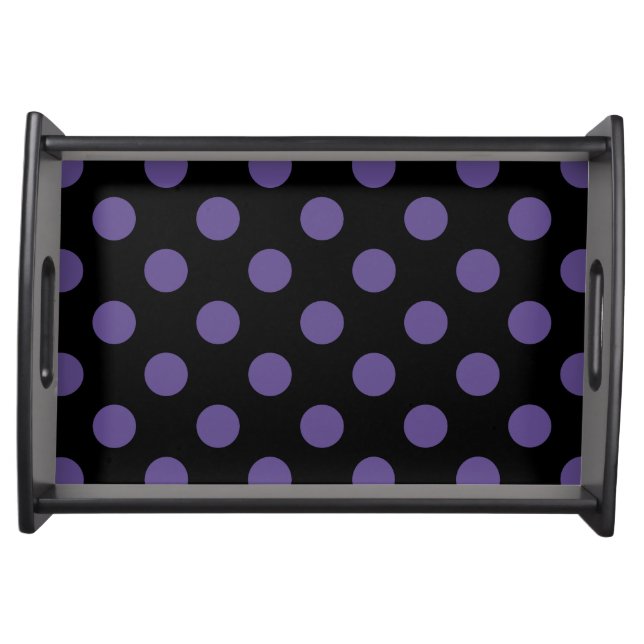 Ultra violet polka dots on black serving tray (Front)