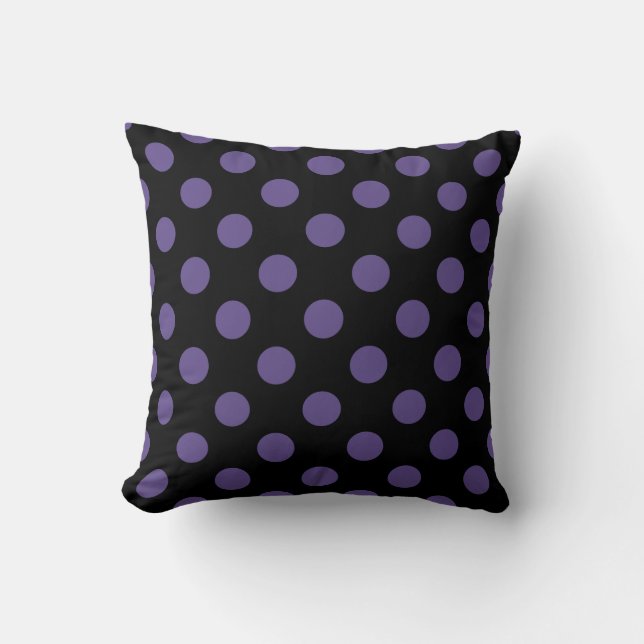 Ultra violet polka dots on black throw pillow (Front)