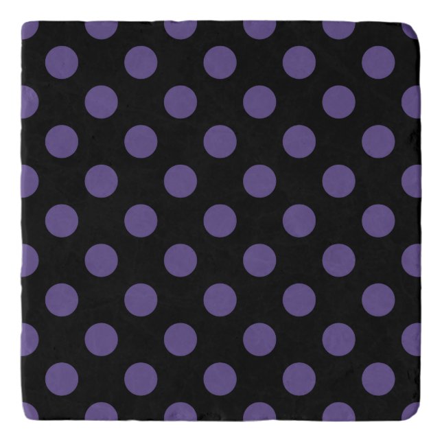 Ultra violet polka dots on black trivet (Front)