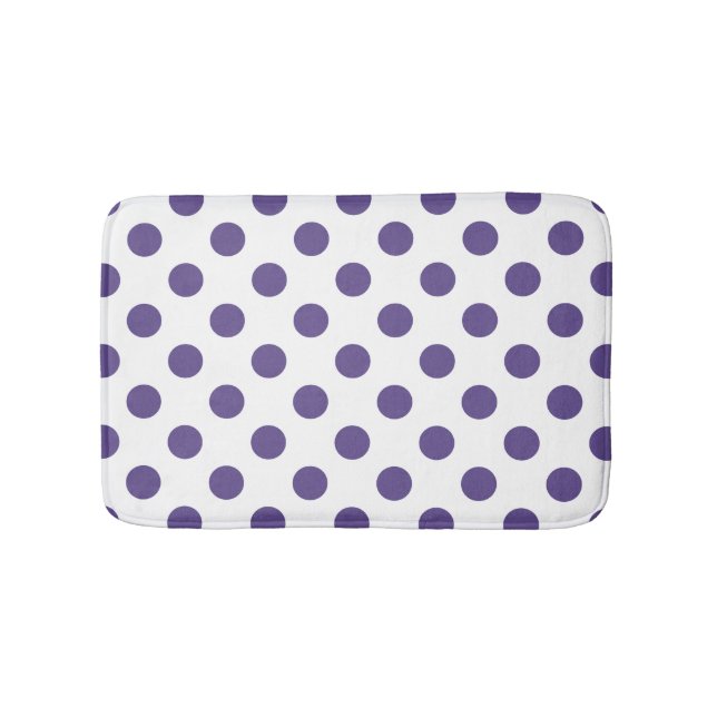 Ultra violet polka dots on white bathroom mat (Front)