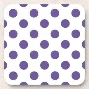 Ultra violet polka dots on white beverage coaster