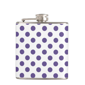 Ultra violet polka dots on white hip flask