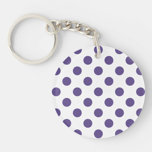 Ultra violet polka dots on white keychain (Front)