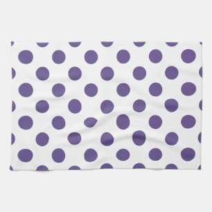 Ultra violet polka dots on white kitchen towel