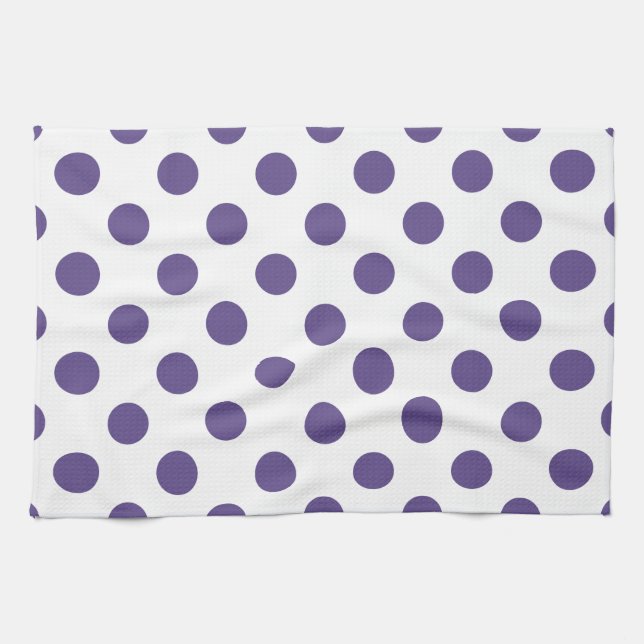 Ultra violet polka dots on white kitchen towel (Horizontal)