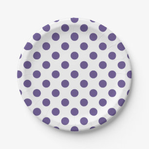 Ultra violet polka dots on white paper plates