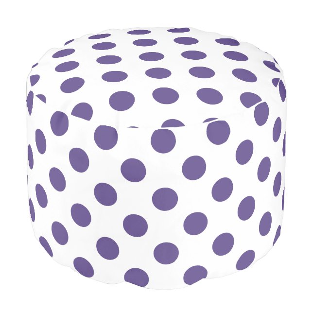 Ultra violet polka dots on white pouf (Angled Front)