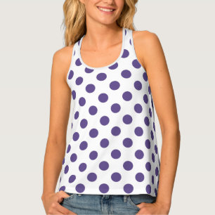 Ultra violet polka dots on white tank top