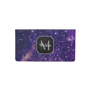 Ultra Violet Purple Abstract Galaxy Monogram Checkbook Cover by PLdesign at Zazzle
