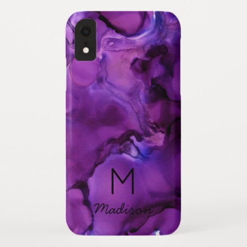 Ultra Violet Purple Alcohol Ink Texture Monogram iPhone XR Case