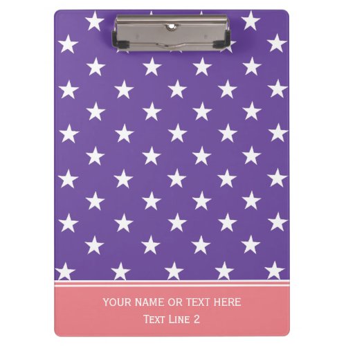 Ultra Violet Purple and Coral Pink W Stars Pattern Clipboard